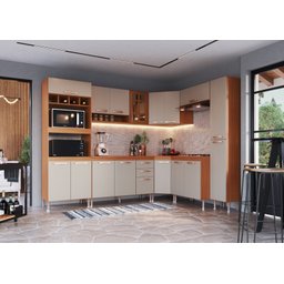 Cozinha Completa Predilleta Rafa Modulada 8 Pecas 451CM 17 Portas 2 Gavetas Com Tampo Freijo Camurca - 1