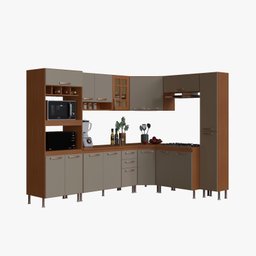 Cozinha Completa Predilleta Rafa Modulada 8 Pecas 451CM 17 Portas 2 Gavetas Com Tampo Freijo Camurca - 2