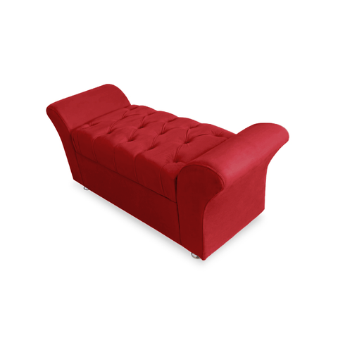 Recamier Calçadeira Baú Veneza Casal 140 cm Suede Vermelho LM DECOR