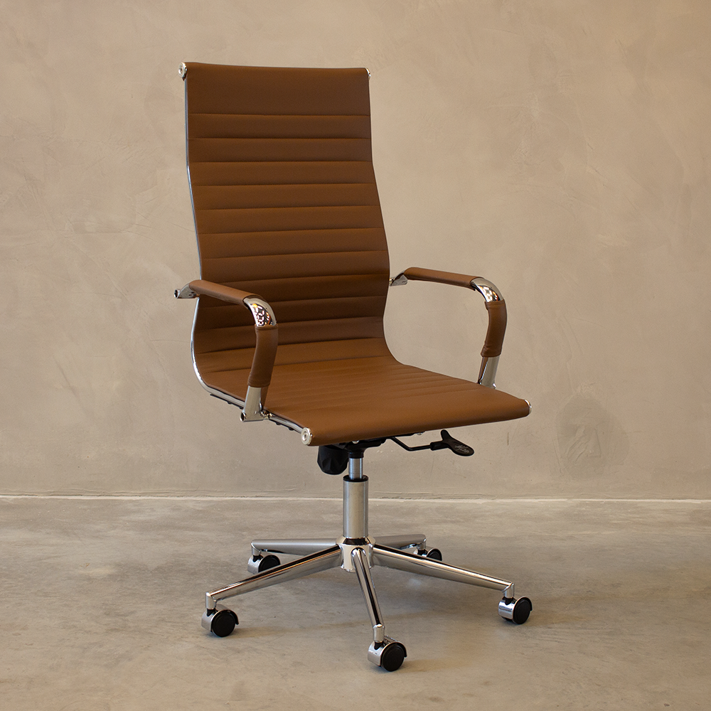 Ver imagem 5 de Kit 6 Cadeiras de Escritório Presidente Giratória Pu Caramelo com Braços