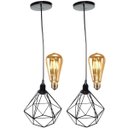 Ver imagem 1 de 2 Pendentes Aramado Diamante Luminária Lustre Retrô Balcão Preto + 2 Lâmpadas Led ST64 Vintage