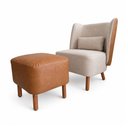 Ver imagem 1 de Poltrona com Puff Decorativo Cronos Courino Caramelo | Linho Bege - Sallar Home