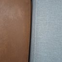 Ver imagem 4 de Poltrona com Puff Decorativo Cronos Courino Caramelo | Linho Bege - Sallar Home