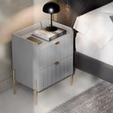 Ver imagem 1 de Mesa de Cabeceira com Gaveta Cinza para Quarto Moriah 45cm Pes Dourado