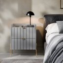 Ver imagem 3 de Mesa de Cabeceira com Gaveta Cinza para Quarto Moriah 45cm Pes Dourado