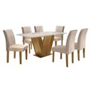 Ver imagem 3 de Conjunto Mesa de Jantar com 6 Cadeiras Estofadas 100% MDF Casuá Ypê/Off White/Tecido Pena Espanha