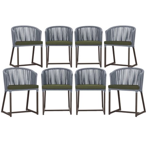 8 Cadeiras de Jantar Área Noronha em Alumínio com Pintura Marrom Corda Náutica Estofado 13 Trama Ori