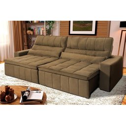 Sofá Retrátil Reclinável Supremo 3,00m Suede Velut Bege Molas no Assento - King House - 1