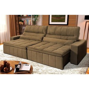 Sofá Retrátil Reclinável Supremo 3,00m Suede Velut Bege Molas no Assento - King House