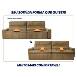 Sofá Retrátil Reclinável Supremo 3,00m Suede Velut Bege Molas no Assento - King House - 5