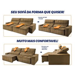 Sofá Retrátil Reclinável Supremo 3,00m Suede Velut Bege Molas no Assento - King House - 4