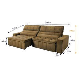 Sofá Retrátil Reclinável Supremo 3,00m Suede Velut Bege Molas no Assento - King House - 2