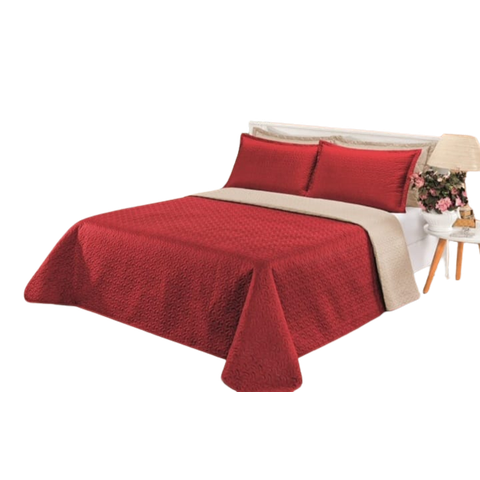 Cobre leito Cobertor 2 travesseiros quarto casal 2,60x2,40:Vermelho Bege