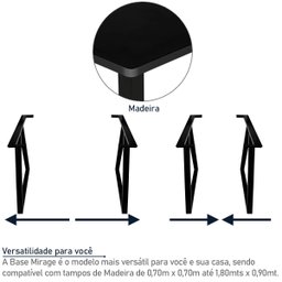 Base Pé de Mesa de Jantar Cozinha Sala Escritório Mirage para Tampos até 180cm x 90cm - Preta - 3