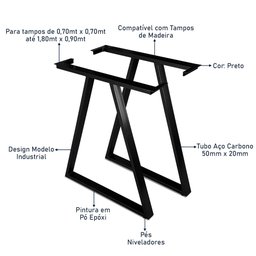 Base Pé de Mesa de Jantar Cozinha Sala Escritório Mirage para Tampos até 180cm x 90cm - Preta - 6