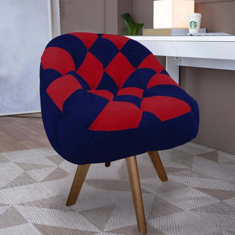Poltrona Paloma Escritório Sala Giratória Madeira Suede Azul Marinho e Suede Vermelho - Dominic Deco
