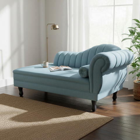 Recamier Decorativo Divã Amsterdã 187cm Lado Esquerdo Linho Azul Marinho