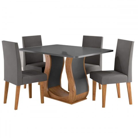 Mesa de Jantar 4 Lugares Amarena Mel/tampo Cinza/veludo Cinza - Viero Móveis