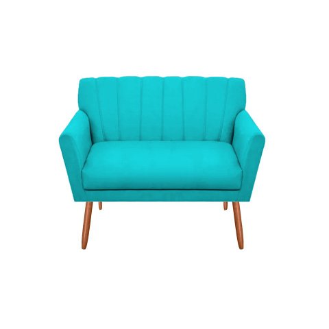 Namoradeira Decorativa Cecília Suede Azul Tifany 2 Lugares Pés Madeira Ms Decor