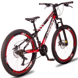 Bicicleta Freeride Aro 26 Quadro 13 com 21 Marchas Freio Mecânico Preto Vermelho - Dropp - 2