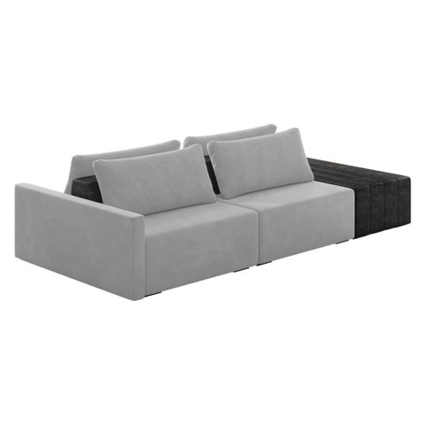 Sofá Ilha 2 Lugares Living 252cm Modulado Sala Lary Veludo Cinza/pu Pto K01 - D'Rossi