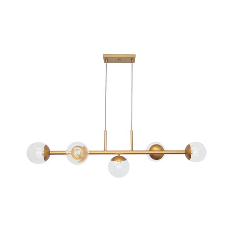 Pendente Jabuticaba Dourado P/5 Globos de Vidro Cristal.:dourado