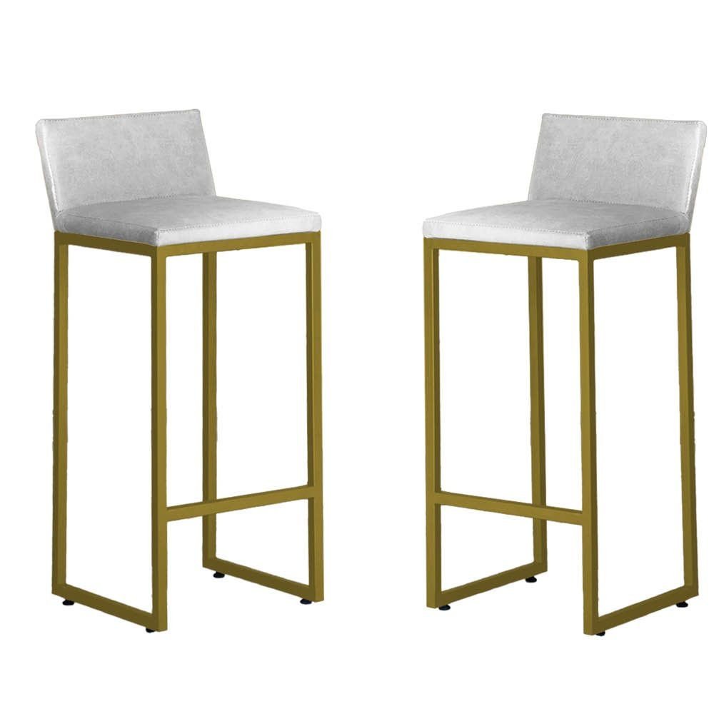 Kit 2 Banquetas Altas Luxo Dani com Encosto Base Dourada:branco ...