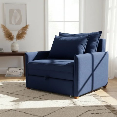Poltrona-Cama Monica Retratil Macia Quarto Visita Sala Suede:Azul-Marinho/Suede