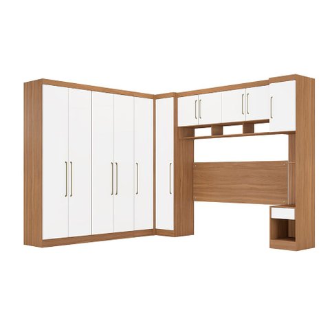 Jogo de Quarto Amendola/ Branco Modulado Firenze 7 Pçs Roupeiro + Armário