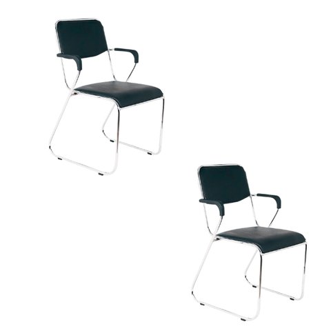 kit com 2 Cadeira de Escritório  Interlocutor Fixa C/braço Dakar Dubai Cromada W-20 Preta