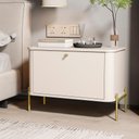 Ver imagem 2 de Kit 2 Mesa de Cabeceira Quarto Tucupí 1 Porta e Pés de Metal Off White/dourado