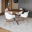 Ver imagem 1 de Mesa Jantar Industrial Amêndoa 90cm Quadrada Base Cobre V com 4 Poltronas Eames Eiffel Brancas Pés C