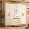 Guarda-roupa Casal Ópera 6 Portas 4 Gavetas com Espelho Cinamon/off White - Demóbile - 1