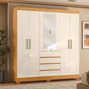 Ver imagem 1 de Guarda-roupa Casal Ópera 6 Portas 4 Gavetas com Espelho Cinamon/off White - Demóbile