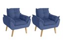 Ver imagem 1 de Kit 02 Poltrona/cadeira Decorativa Glamour Opala com Pés Quadrado Azul Marinho