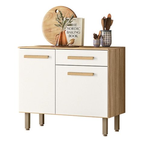 Balcão para Cozinha Lemon com 2 Portas e 1 Gaveta 91 Cm Freijo/off White
