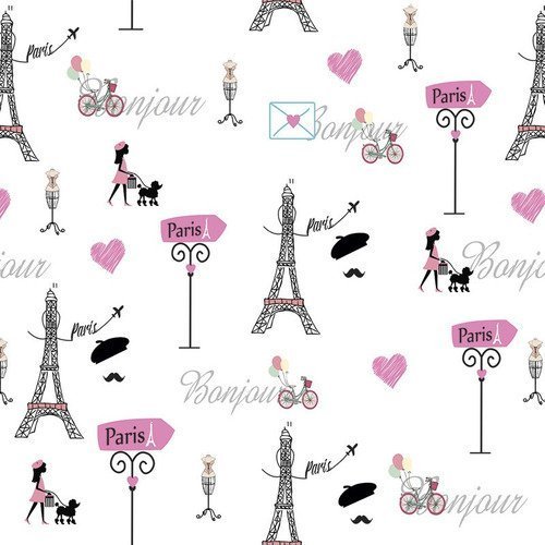 Papel De Parede Ades. Rosa Paris Bonjour Torre Eiffel - 10m