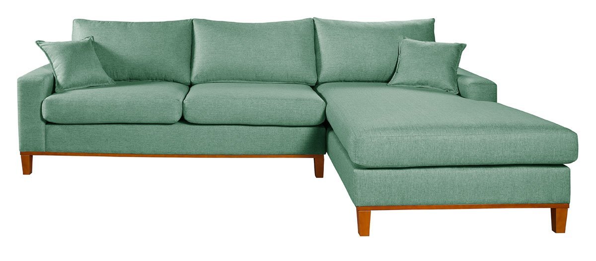 Sofa Living California 4 Lugares com Chaise Revestido Linho Base em Madeira:verde/esquerdo