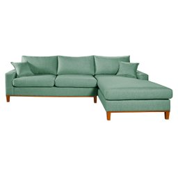 Sofa Living California 4 Lugares com Chaise Revestido Linho Base em Madeira:verde/esquerdo - 1 Sofa Living California 4 Lugares com Chaise Revestido Linho Base em Madeira:verde/esquerdo - 1