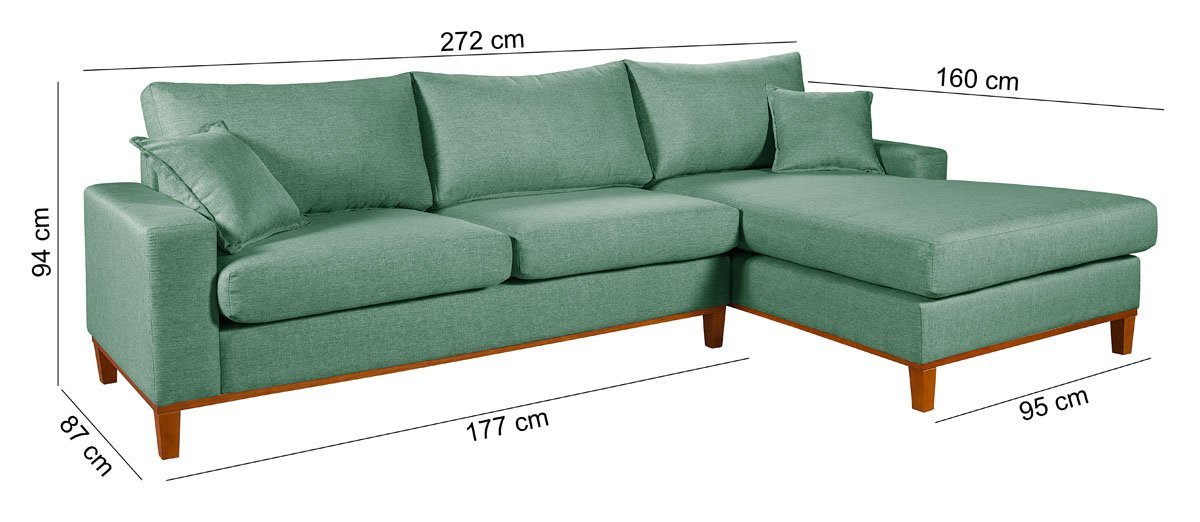 Sofa Living California 4 Lugares com Chaise Revestido Linho Base em Madeira:verde/esquerdo - 4