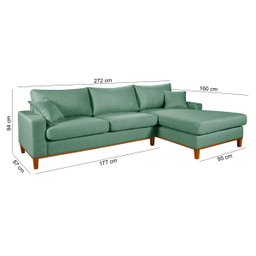Sofa Living California 4 Lugares com Chaise Revestido Linho Base em Madeira:verde/esquerdo - 4 Sofa Living California 4 Lugares com Chaise Revestido Linho Base em Madeira:verde/esquerdo - 4