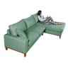 Sofa Living California 4 Lugares com Chaise Revestido Linho Base em Madeira:verde/esquerdo - 3