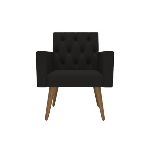 Poltrona Capitonê Reforçada para Sala Toque de Luxo Corino Preto