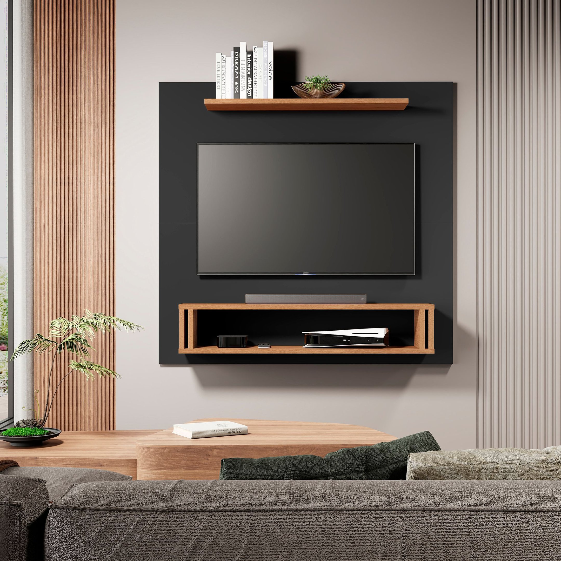 Painel Europa Tv 32 Polegadas Pequeno Quarto Suspenso Sala Rack Cor Preto/freijo