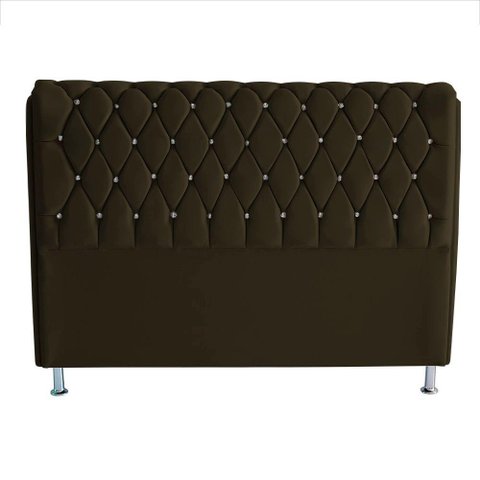 Cabeceira de Cama Box Jully Queen 160 Cm Botão Strass Suede Marrom Eli Móveis