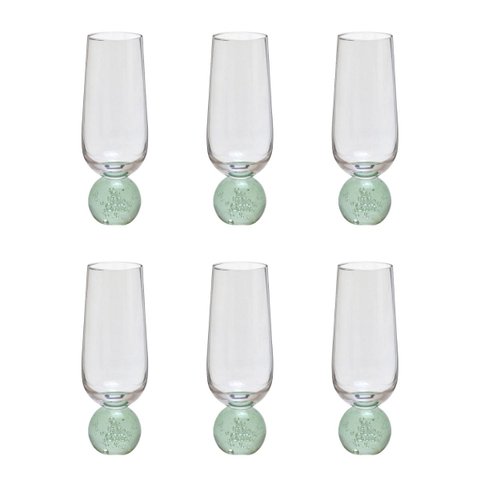 Kit 06 Taças Champanhe de Vidro Base Esfera Verde 260ml 17cm 17160-Pl