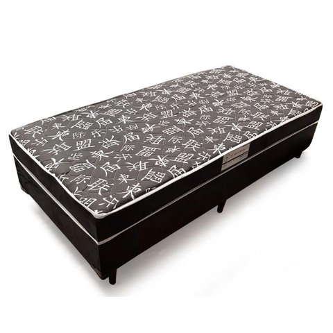 Cama Conjugada Ortopédica Solteiro 88x 188 - Suede Preto - Tampo Japonês Preto
