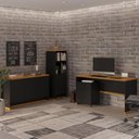 Ver imagem 1 de Conjunto Escritório Office 4 Peças Mesa Gaveteiro Armário Buffet Zeus - Via Nossa - Preto e