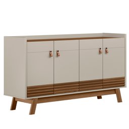 Kit Aparador Buffet Sala De Estar Mason Com Espelho Caribe Preto L05 Freijó Off White - Lyam Decor - 11