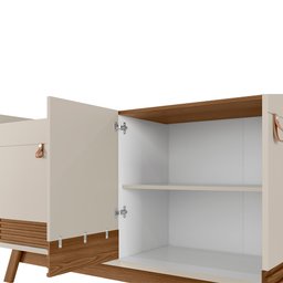 Kit Aparador Buffet Sala De Estar Mason Com Espelho Caribe Preto L05 Freijó Off White - Lyam Decor - 14